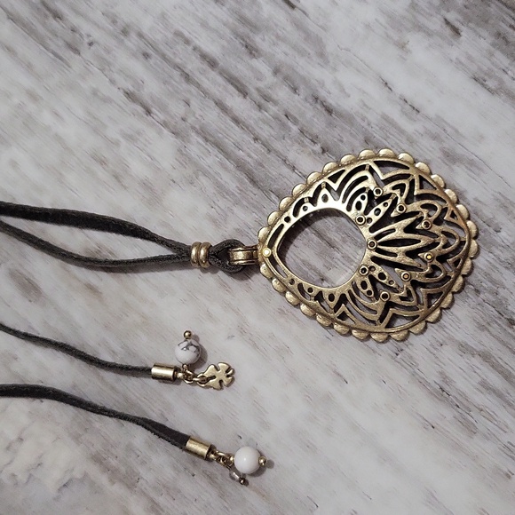 Lucky Brand Openwork Pendant On Adjustable Leather Cord - Picture 1 of 8